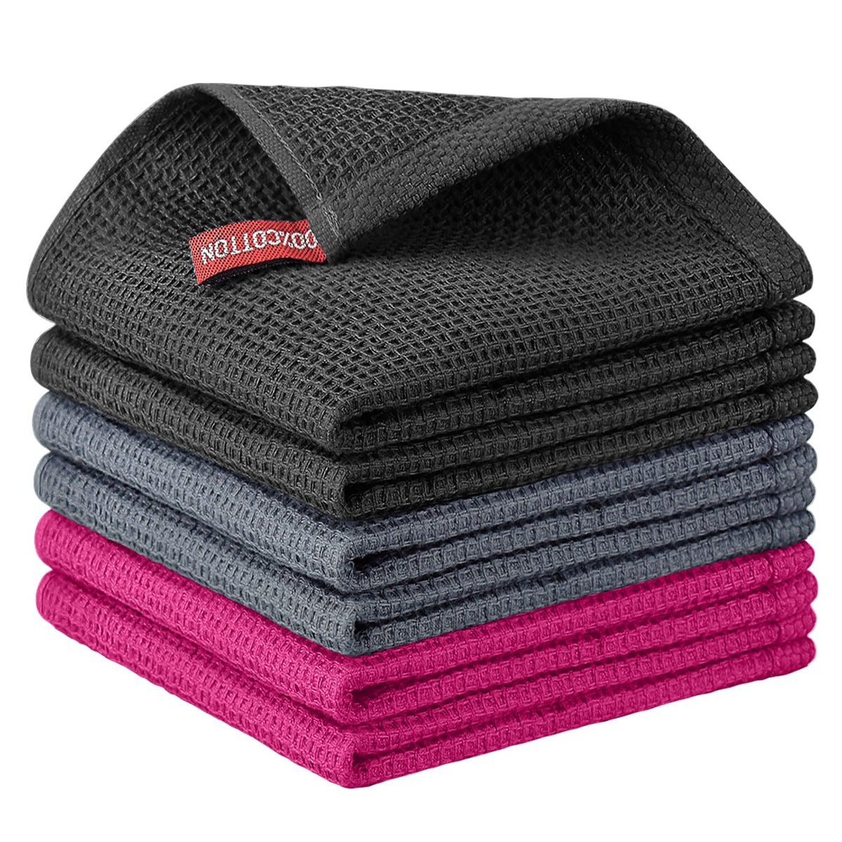 Nialnant 6 Pack Kitchen Towels and Dishcloths Sets,100% Cotton Soft Absorbent Quick Drying Dish Towels for Kitchen,Washing Dishes,12x12 Inches, Multi Color