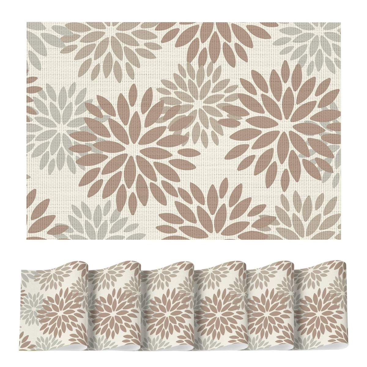 Artoid Mode Floral Vinyl Placemats Set of 4, 12x18 Inch Thanksgiving Washable Non-Slip Plastic Vinyl Place Mats for Party Kitchen Dining Decor, Olive Green