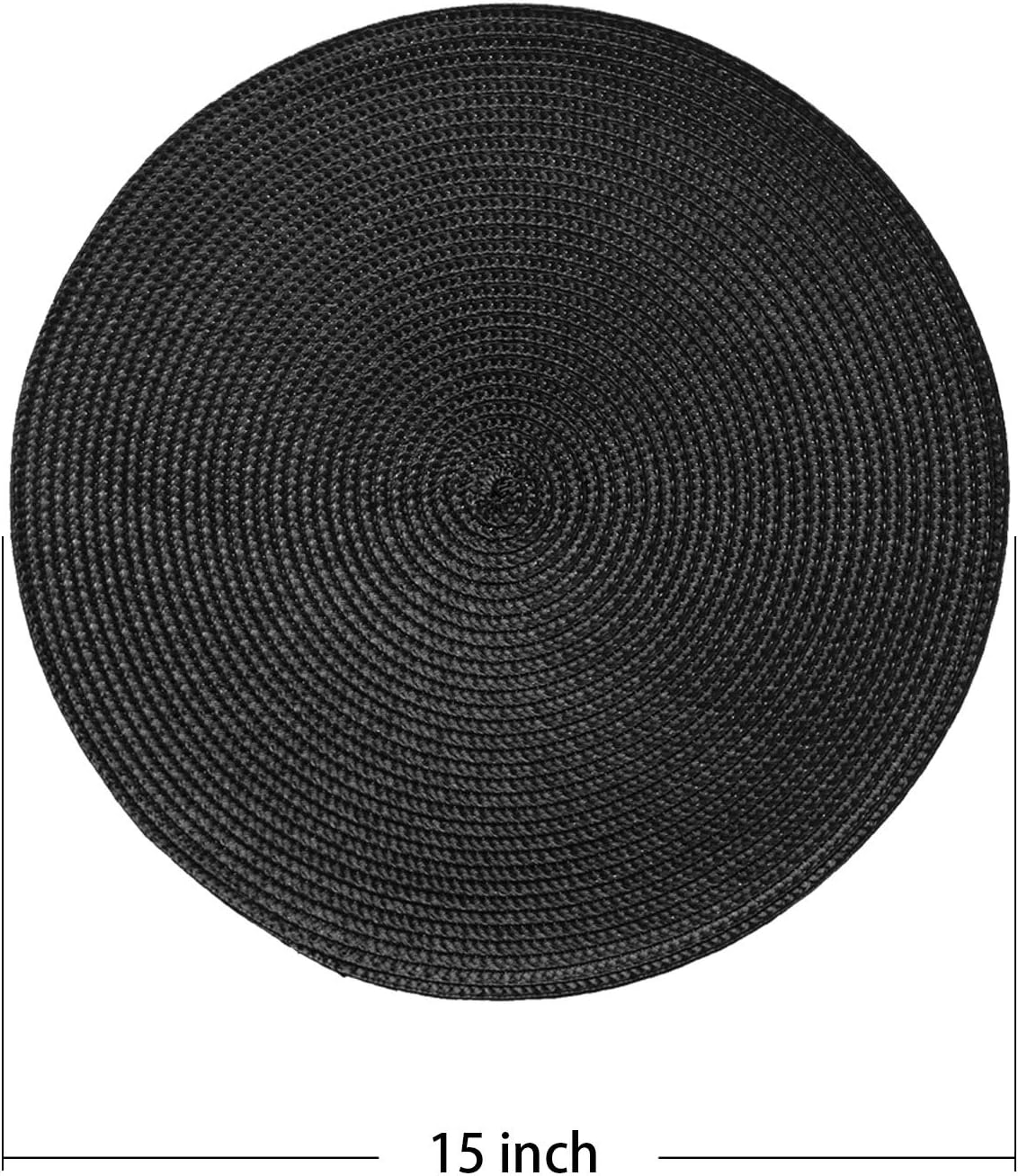 AHHFSMEI Round Placemats Set of 6 Heat Resistant Washable Non-Slip Woven Braided Table Mats for Dining Table Kitchen & Home Decor (Black)