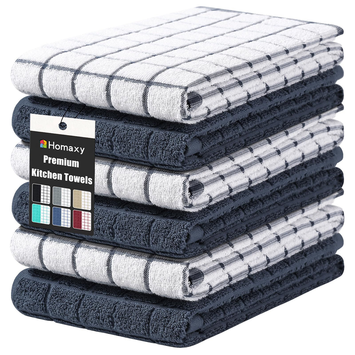Homaxy Large Premium Cotton Kitchen Towels 16"x 28", 6 Pack, Grey