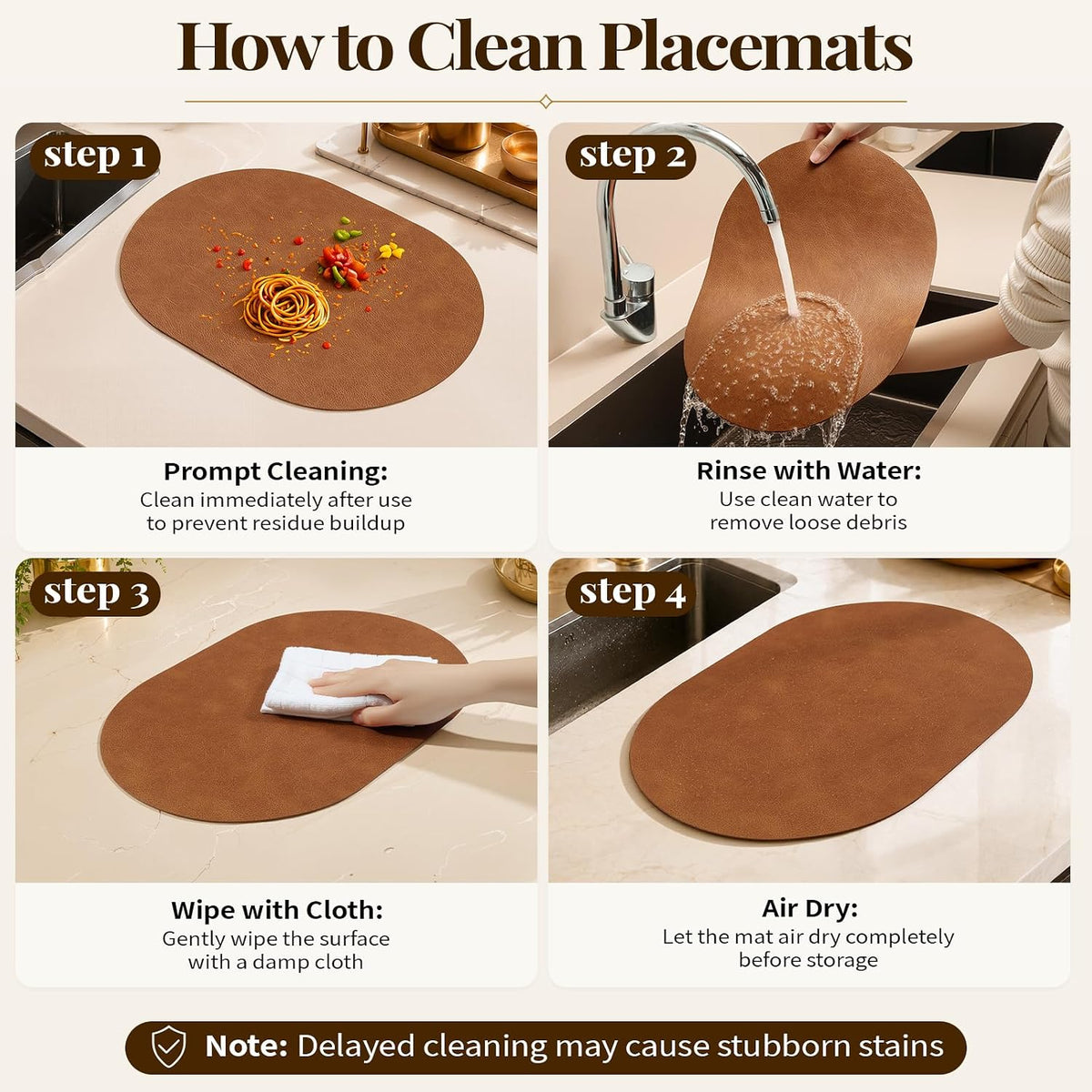 Homaxy Oval Heat Resistant Placemats Set of 6, Reddish Brown