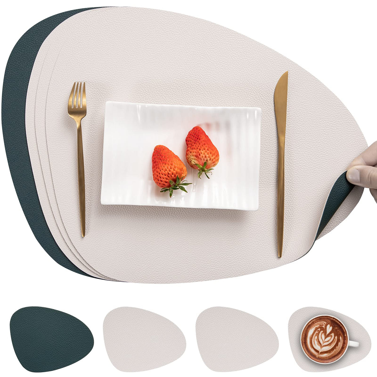 Myir JUN Placemats Set of 4 Faux Leather Placemats with Coasters