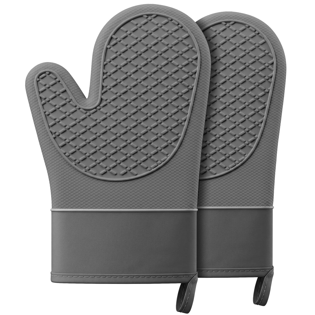 Silicone Oven Mitts,Heat Resistant, Oven Gloves with Soft Lining,Universal Fit Heat Resistant Kitchen Gloves for Baking, BBQ, Cooking and Grilling (Khaki)