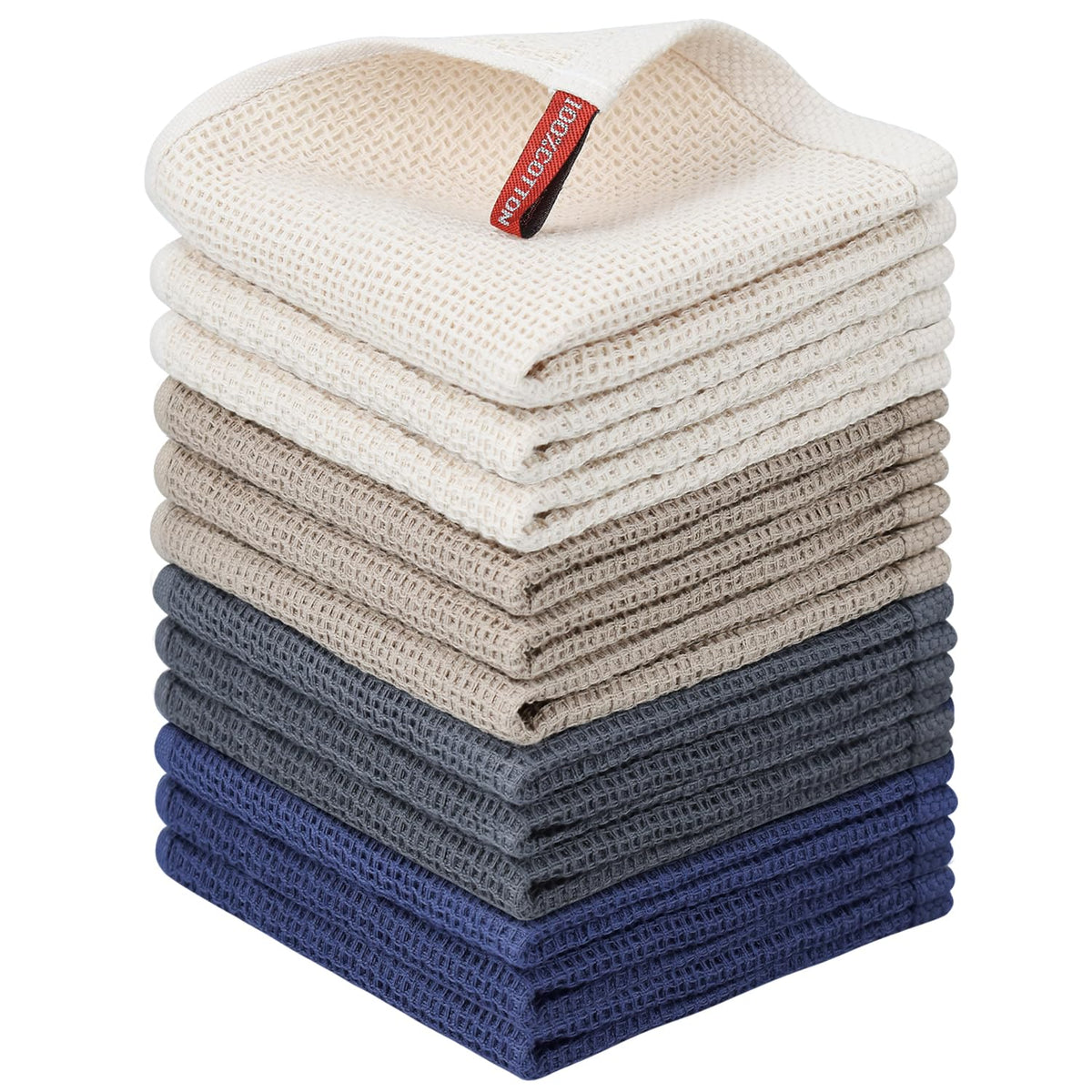 Nialnant 6 Pack Kitchen Towels and Dishcloths Sets,100% Cotton Soft Absorbent Quick Drying Dish Towels for Kitchen,Washing Dishes,12x12 Inches, Multi Color