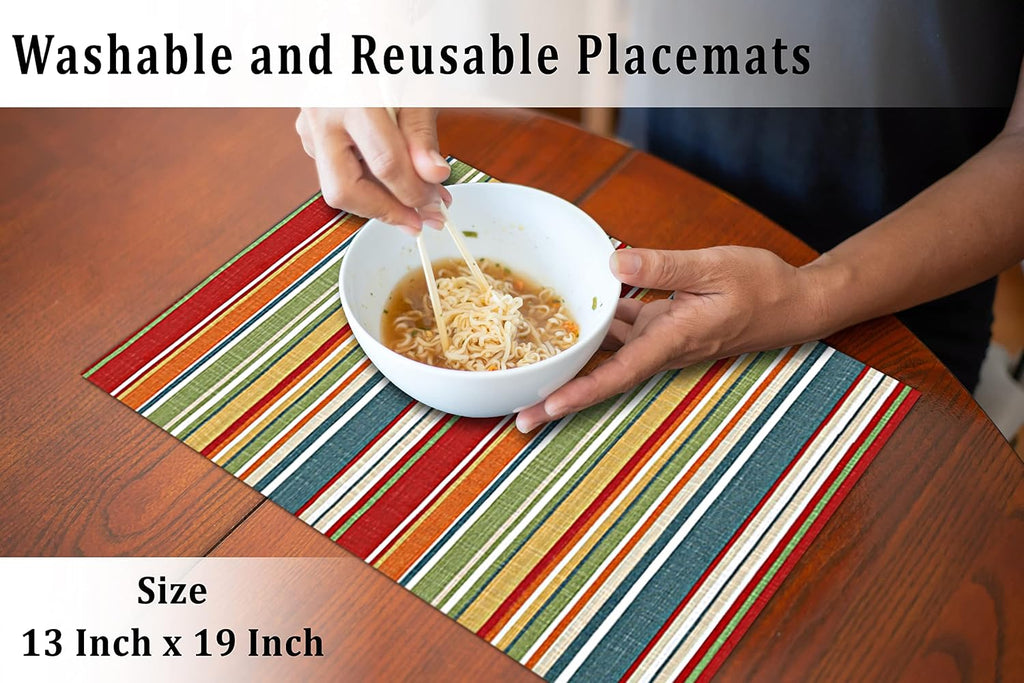 Ruvanti Placemats Set of 6, 100% Cotton Place Mats of 13"x19", Multi Stripe