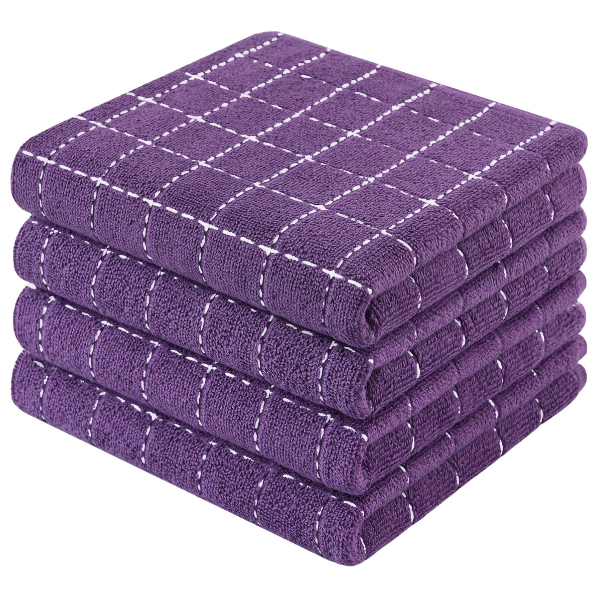 Mordimy Cotton Terry Checkered Kitchen Towels, 16"x 26", 4 Pack, Tan