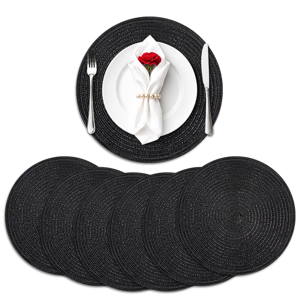 TaroKitc Round Placemats Set of 4, 15 inch, Beige, Cotton Polyester
