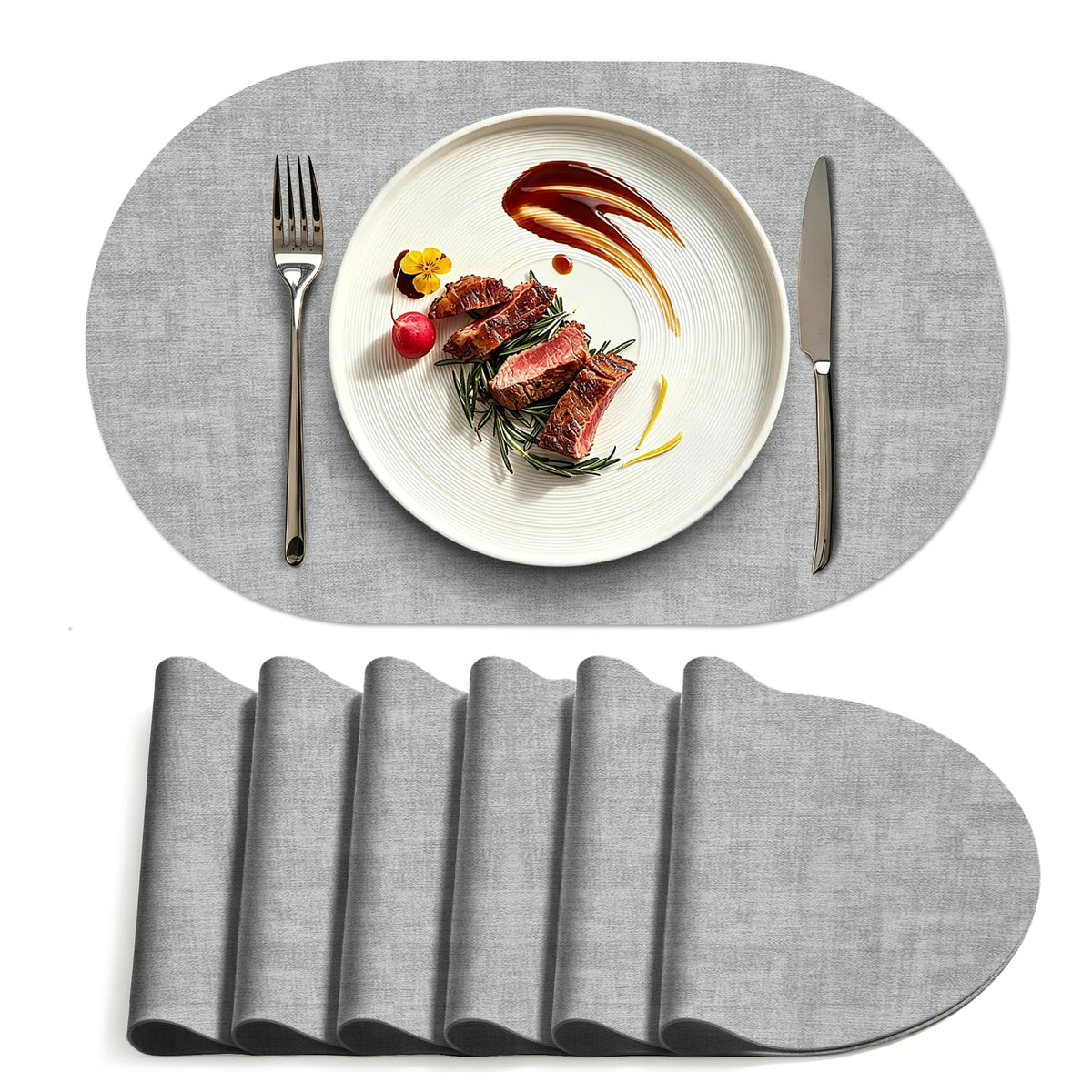 Placemats Set of 4, 15 Inch Round Faux Leather Place Mats