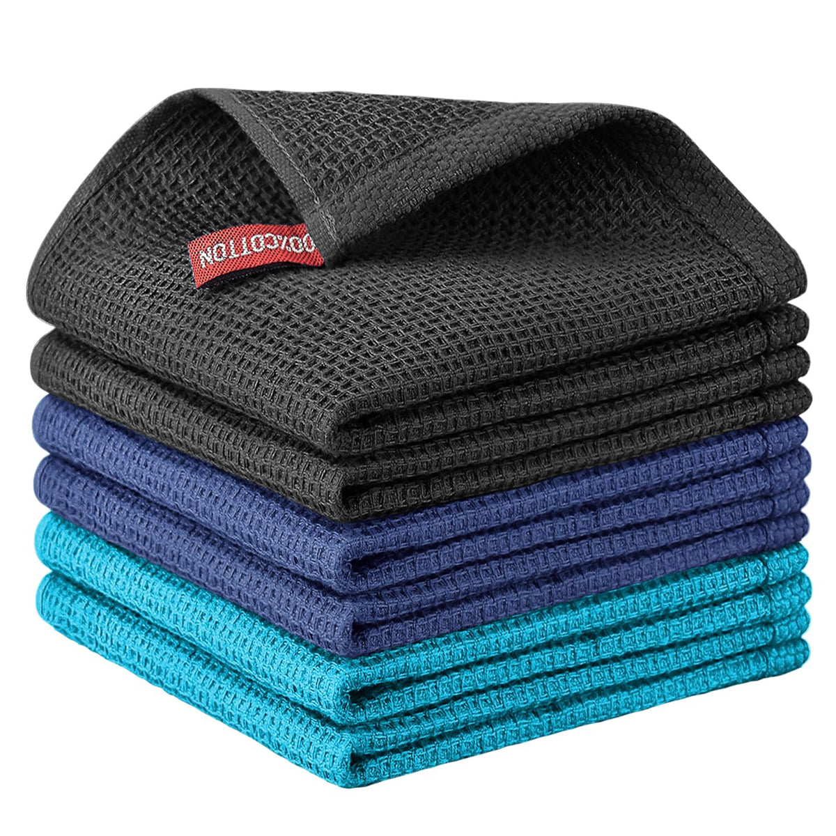 Nialnant 6 Pack Kitchen Towels and Dishcloths Sets,100% Cotton Soft Absorbent Quick Drying Dish Towels for Kitchen,Washing Dishes,12x12 Inches, Multi Color