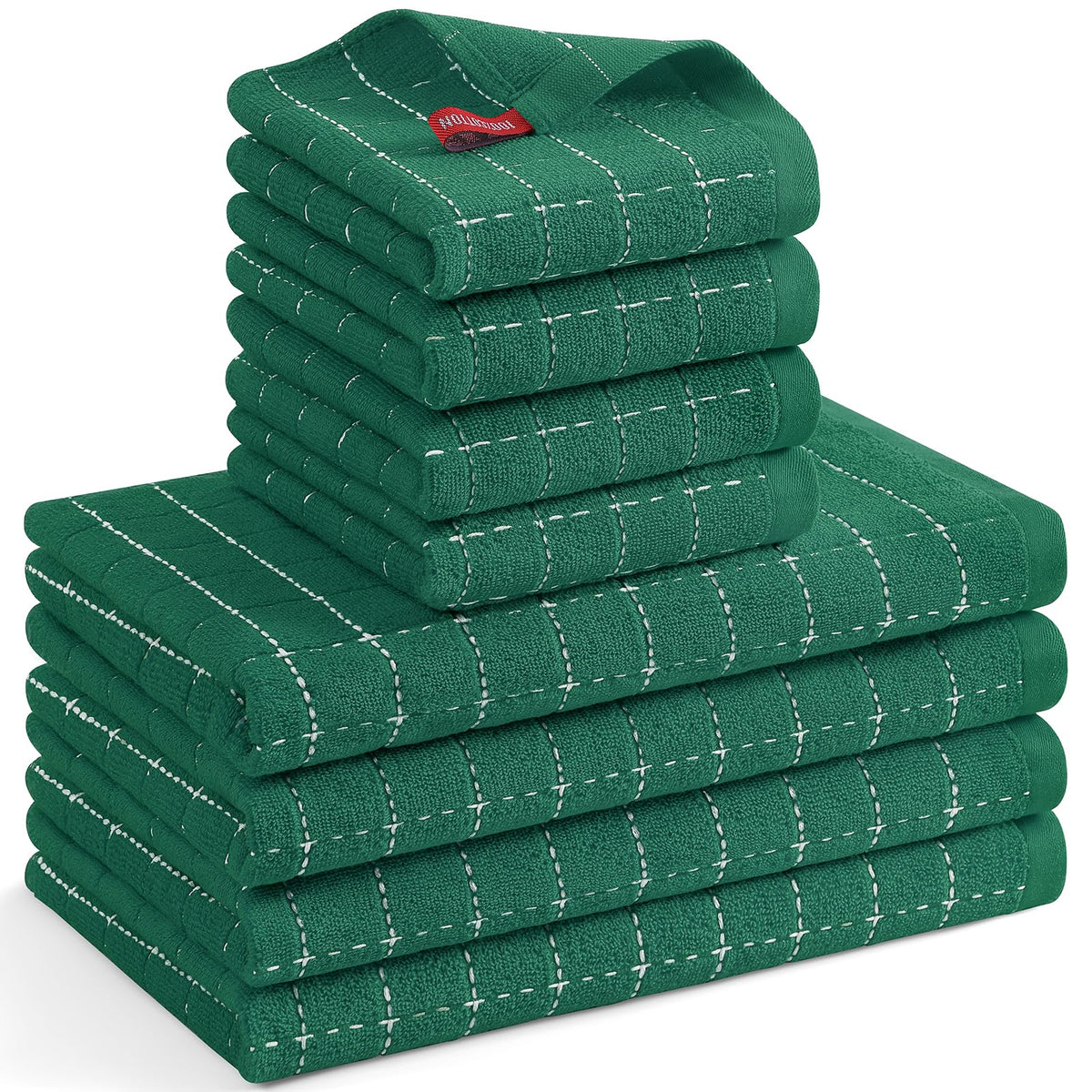 Mordimy Cotton Terry Checkered Kitchen Towels, 16"x 26", 4 Pack, Tan