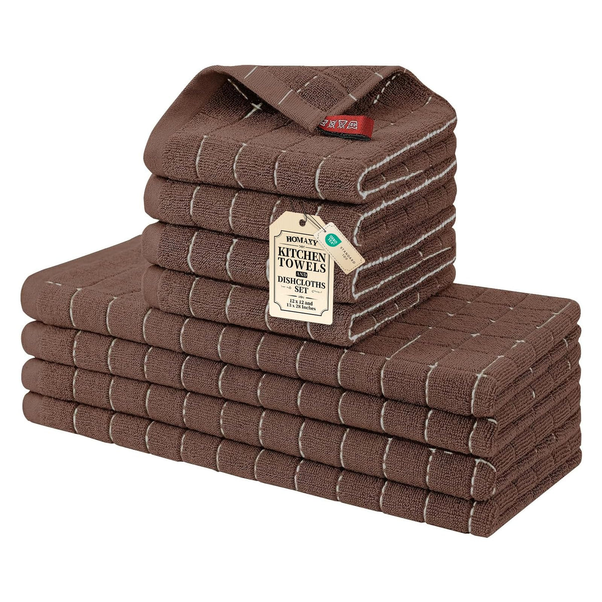 Homaxy Cotton Terry Kitchen Towels and Dishcloths Set of 8, Black