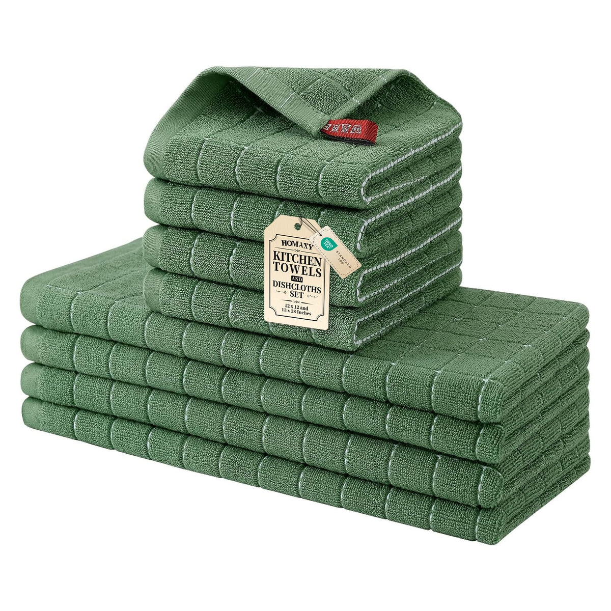 Homaxy Cotton Terry Kitchen Towels and Dishcloths Set of 8, Black