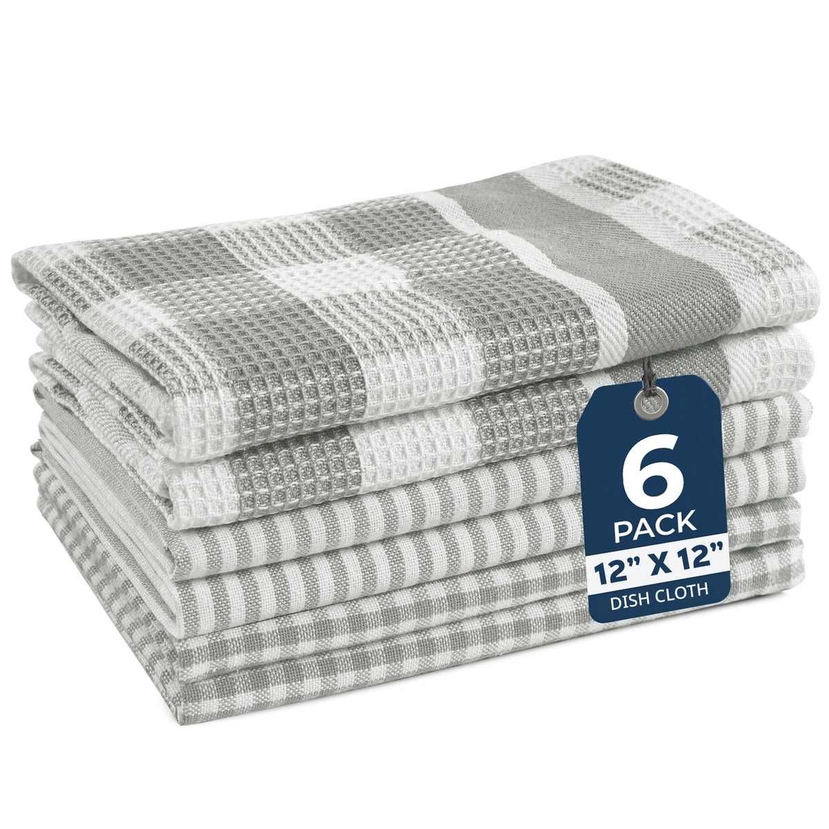 LANE LINEN 100% Cotton Kitchen Dish Cloths, Ultra Soft Absorbent Quick Drying Dish Towels, Multiweave Wash Cloths Dish Towel Sets, 13x28 Inches, 4 Pack - Grey