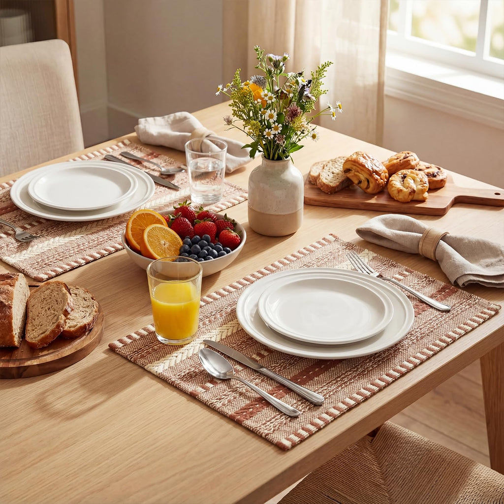 Artoid Mode Caramel Woven Braided Stripe Placemats Set of 4-12x18 Inch