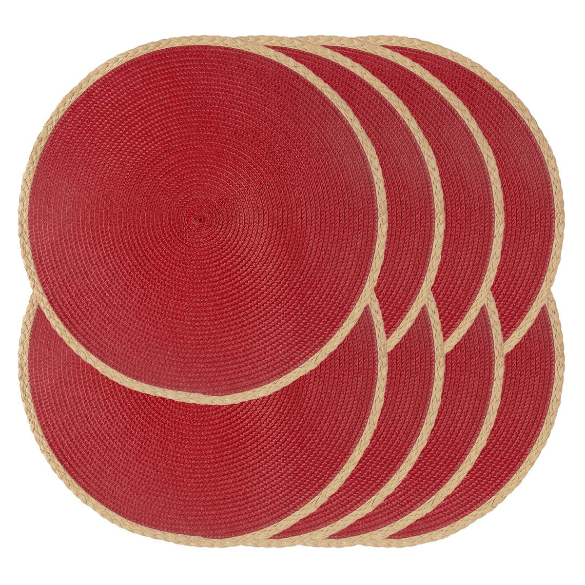 Round Placemats Set of 4, Woven Table Mats, Thin Edge, Black