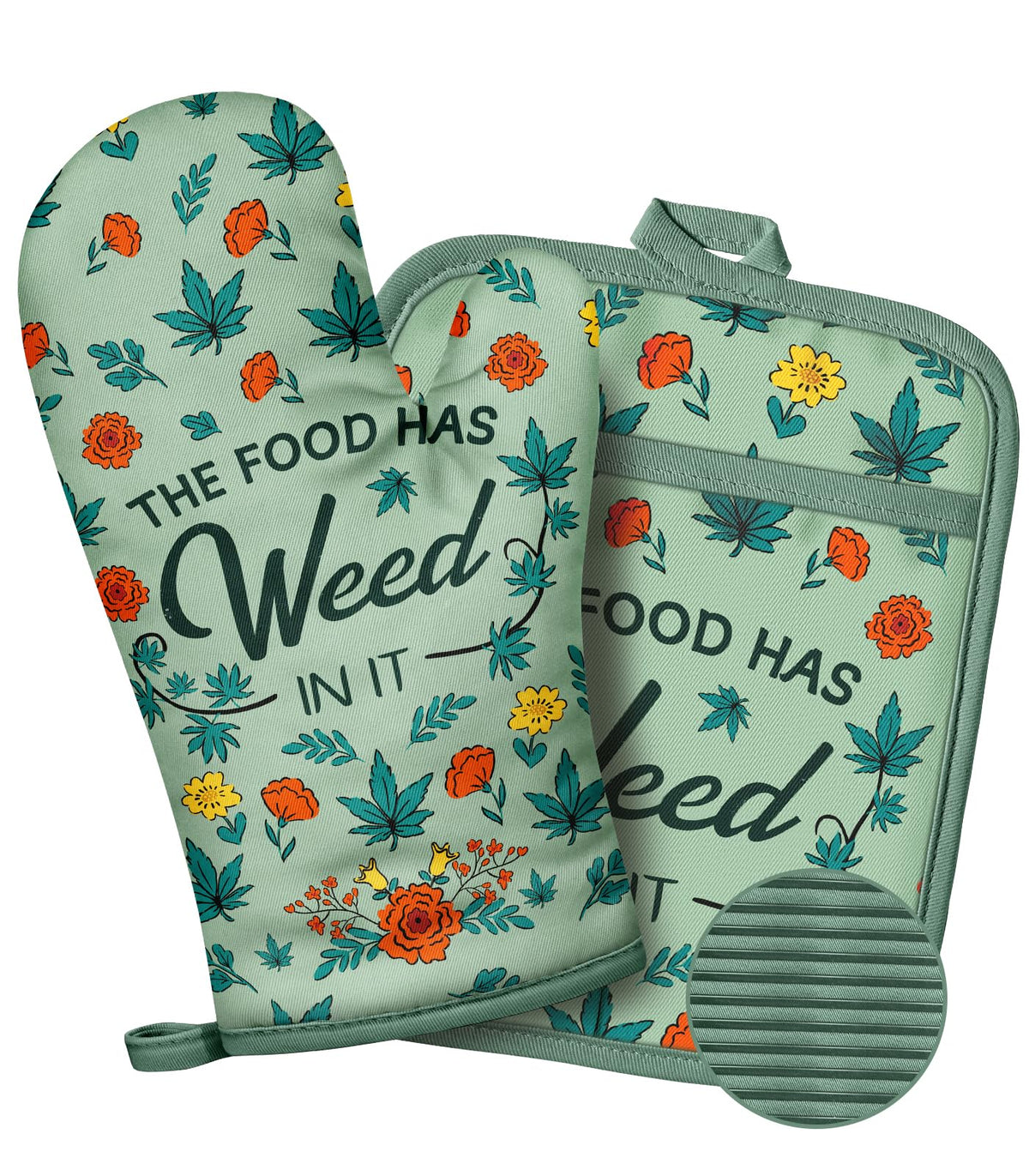 Slohif Funny Oven Mitts and Pot Holder for Women - Heat Resistant Black Cute Novelty Kitchen Oven Mittens 100% Cotton, Non-Slip Silicone Surface Pot Holder for Baking and Cooking Accessories
