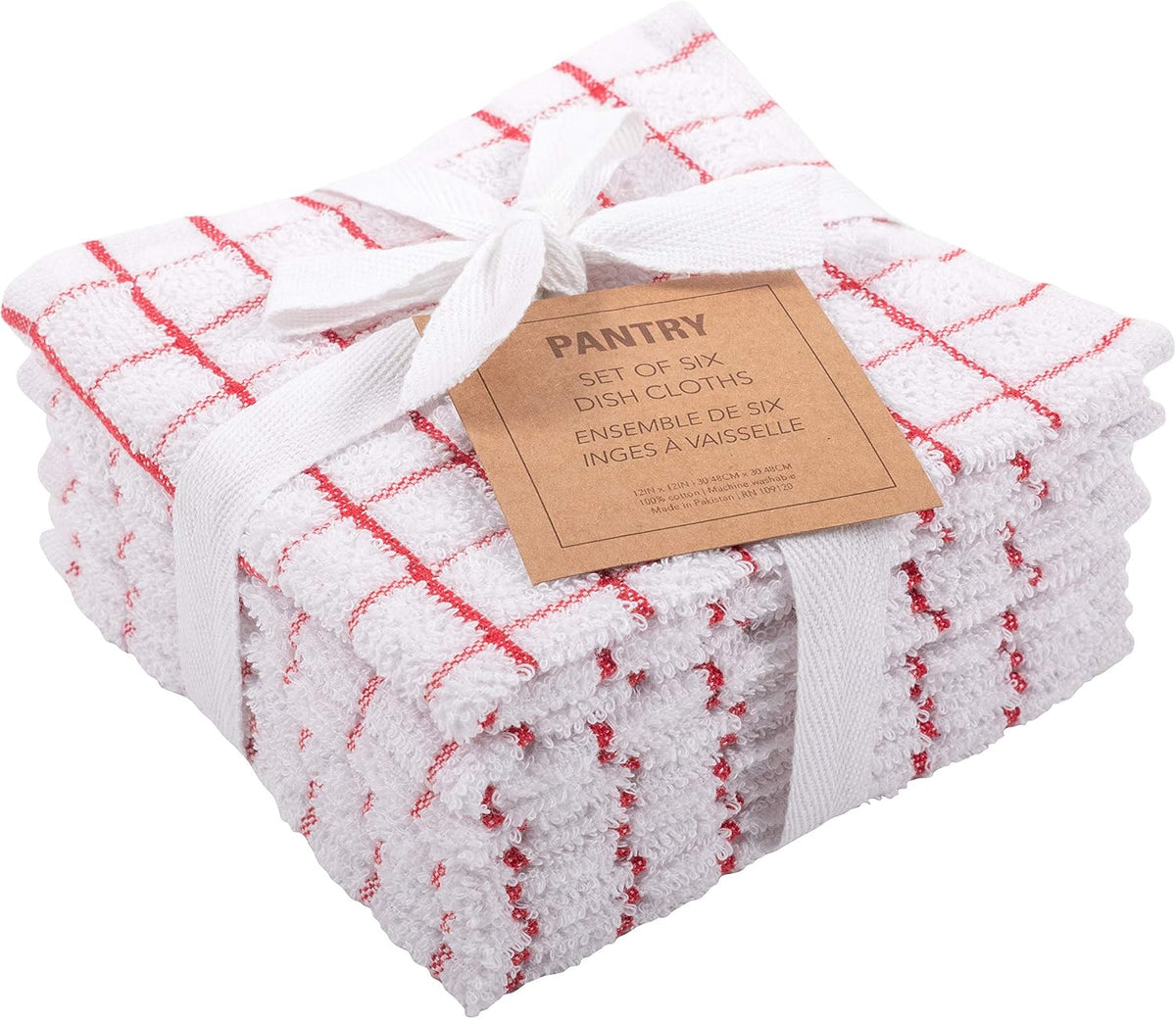 KAF Home Pantry 100% Cotton Checkered Grid Dish Cloths | Set of 6, 12 x 12 Inches | Absorbent and Machine Washable | Perfect for Cleaning Counters, and Any Household Spills - Gray