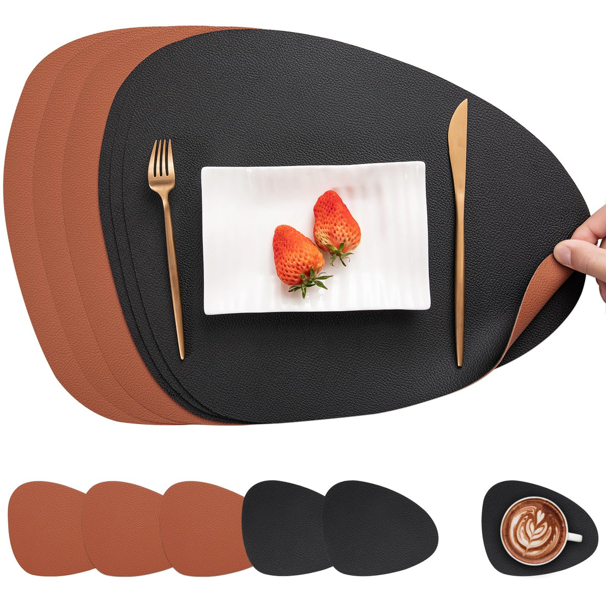 Myir JUN Placemats Set of 4 Faux Leather Placemats with Coasters