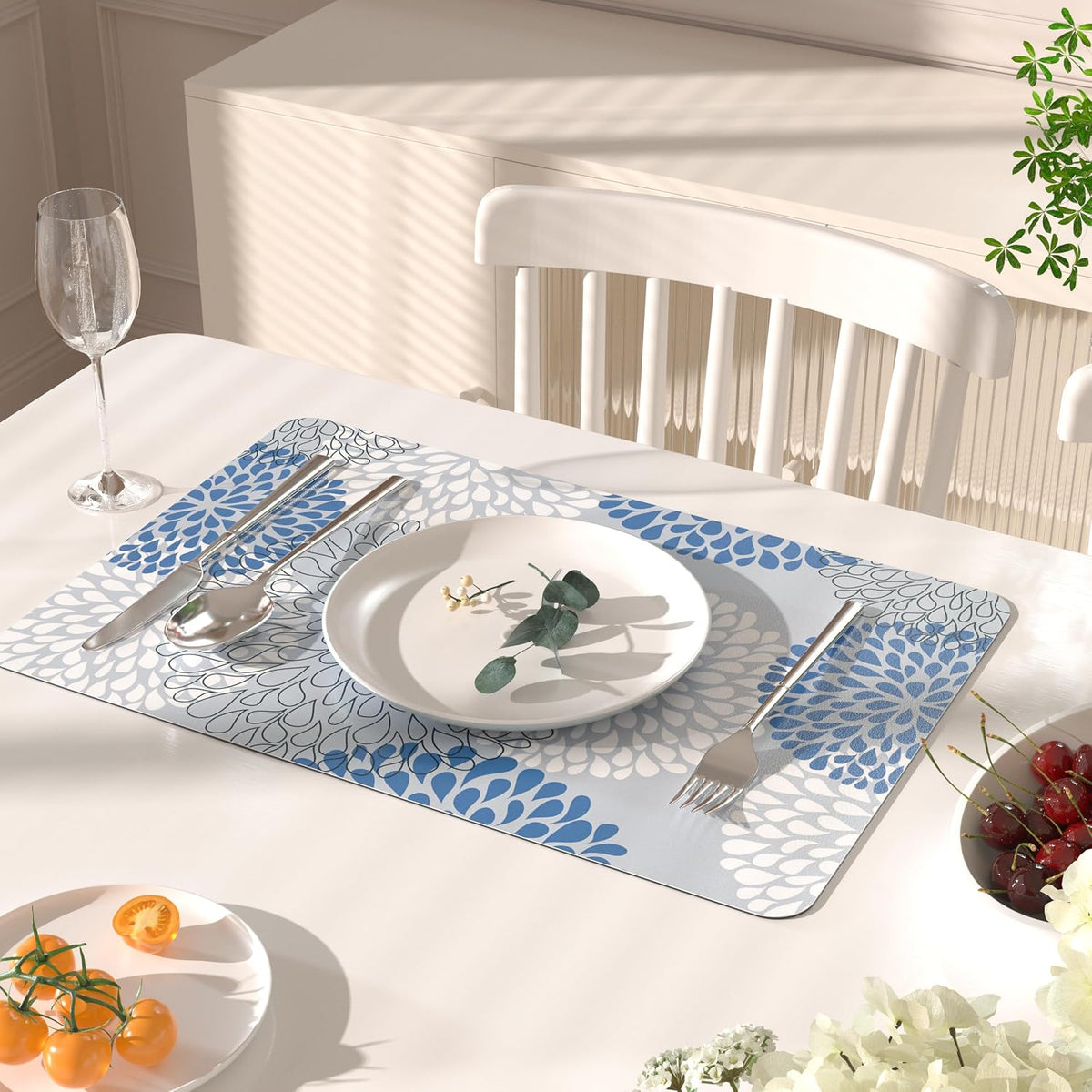 QIYI PU Leather Placemats Set of 6, 12"x18" Waterproof Table Mats, Dahlia