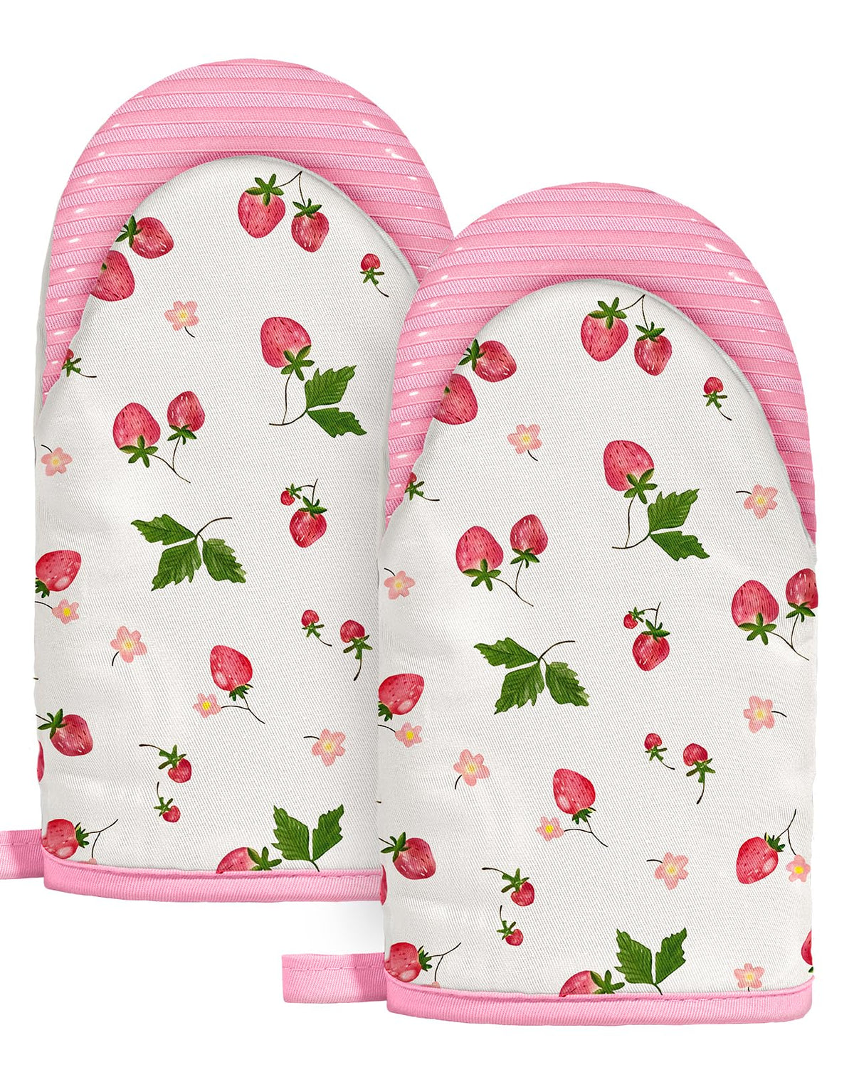 Slohif Vintage Floral Mini Oven Mitts Set – Beige Extended Short Heat Resistant Kitchen Gloves for Women, 100% Cotton Oven Mitts with Silicone Grips, Non-Slip and Thick Durable for Cooking & Baking