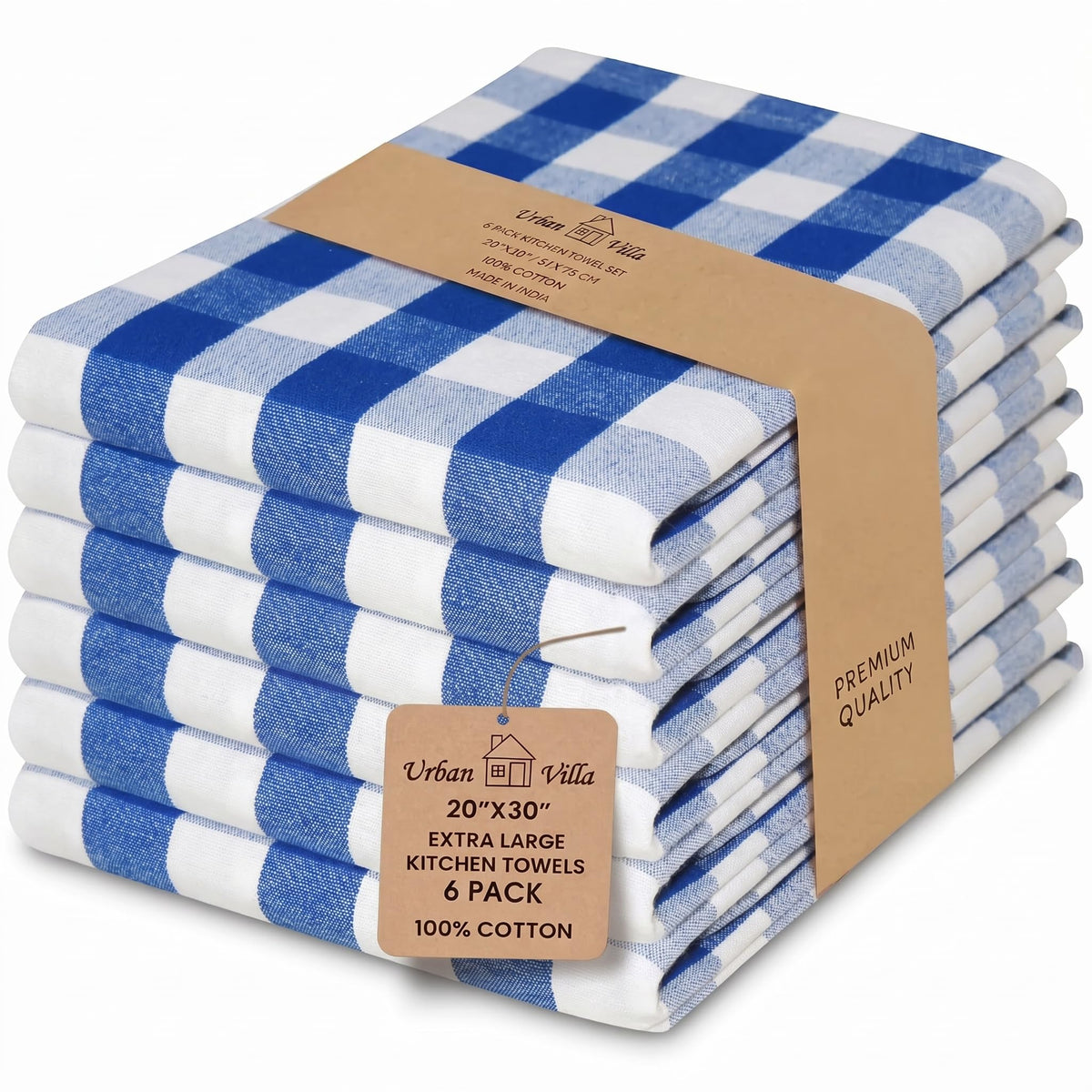 Urban Villa Kitchen Towels Cotton Dish Towels 12”x12” (Set of 8) Grey White
