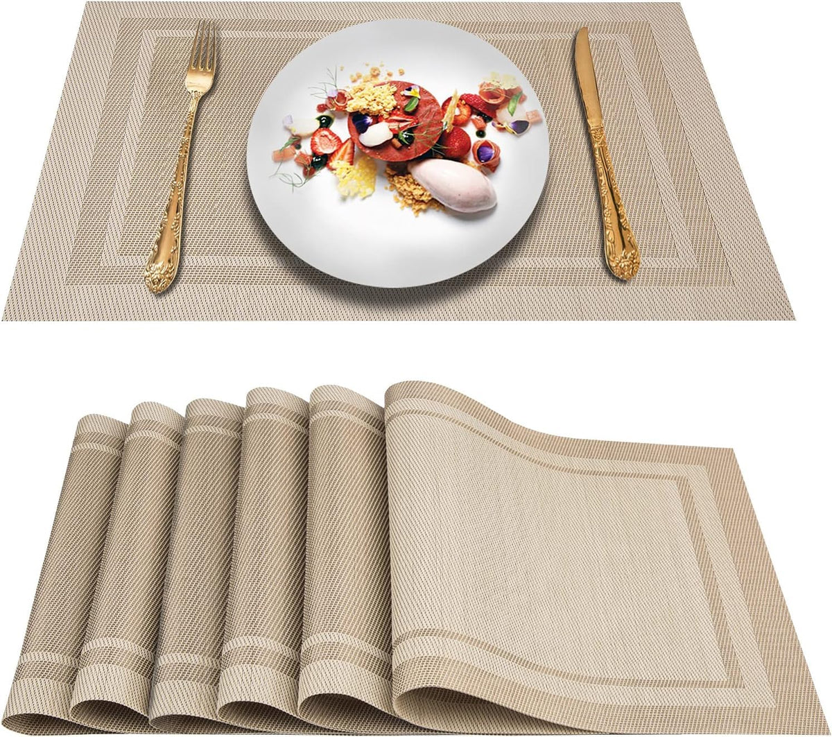 DACHUI Placemats Set of 6, Linen Look Woven Place Mats (Beige)