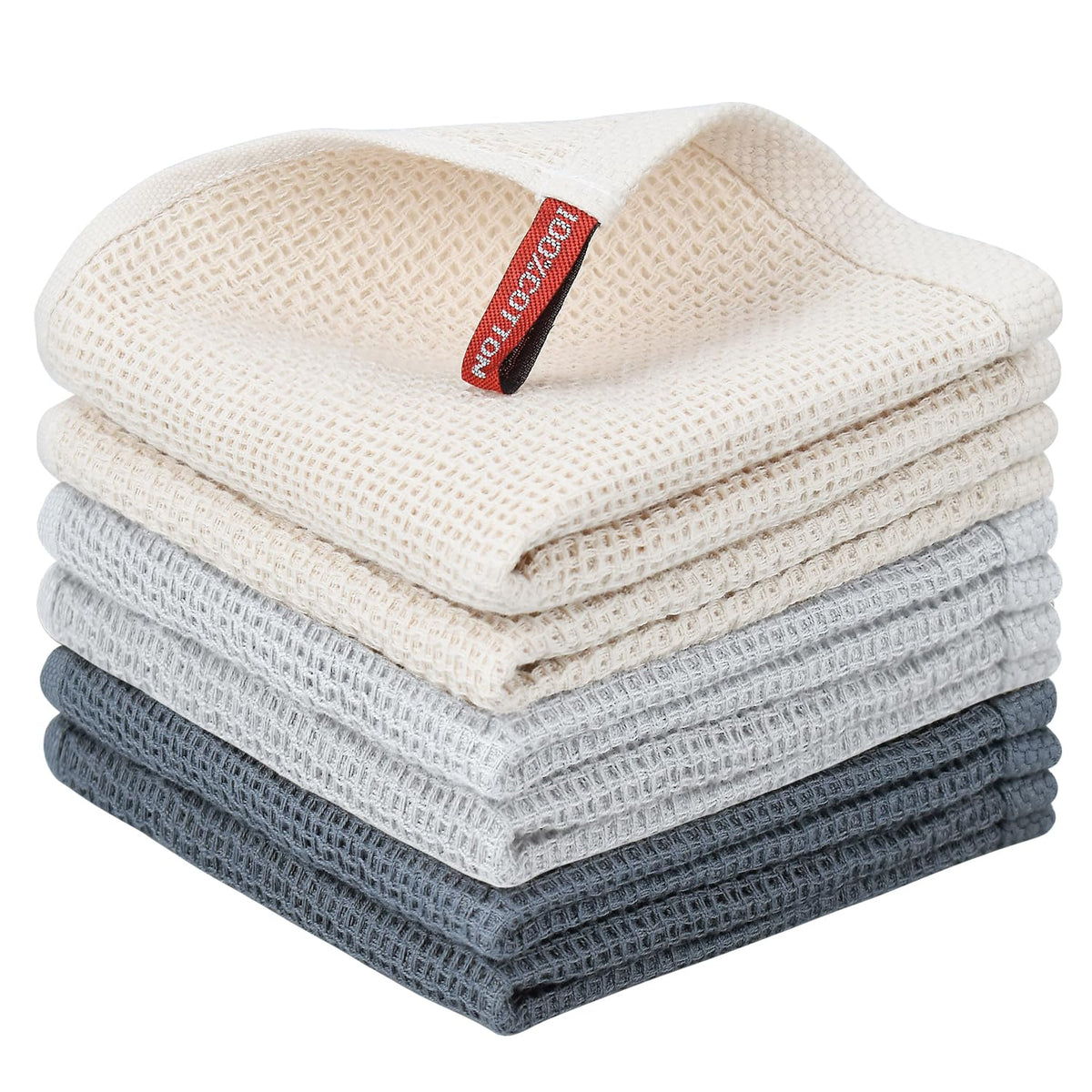 Nialnant 6 Pack Kitchen Towels and Dishcloths Sets,100% Cotton Soft Absorbent Quick Drying Dish Towels for Kitchen,Washing Dishes,12x12 Inches, Multi Color