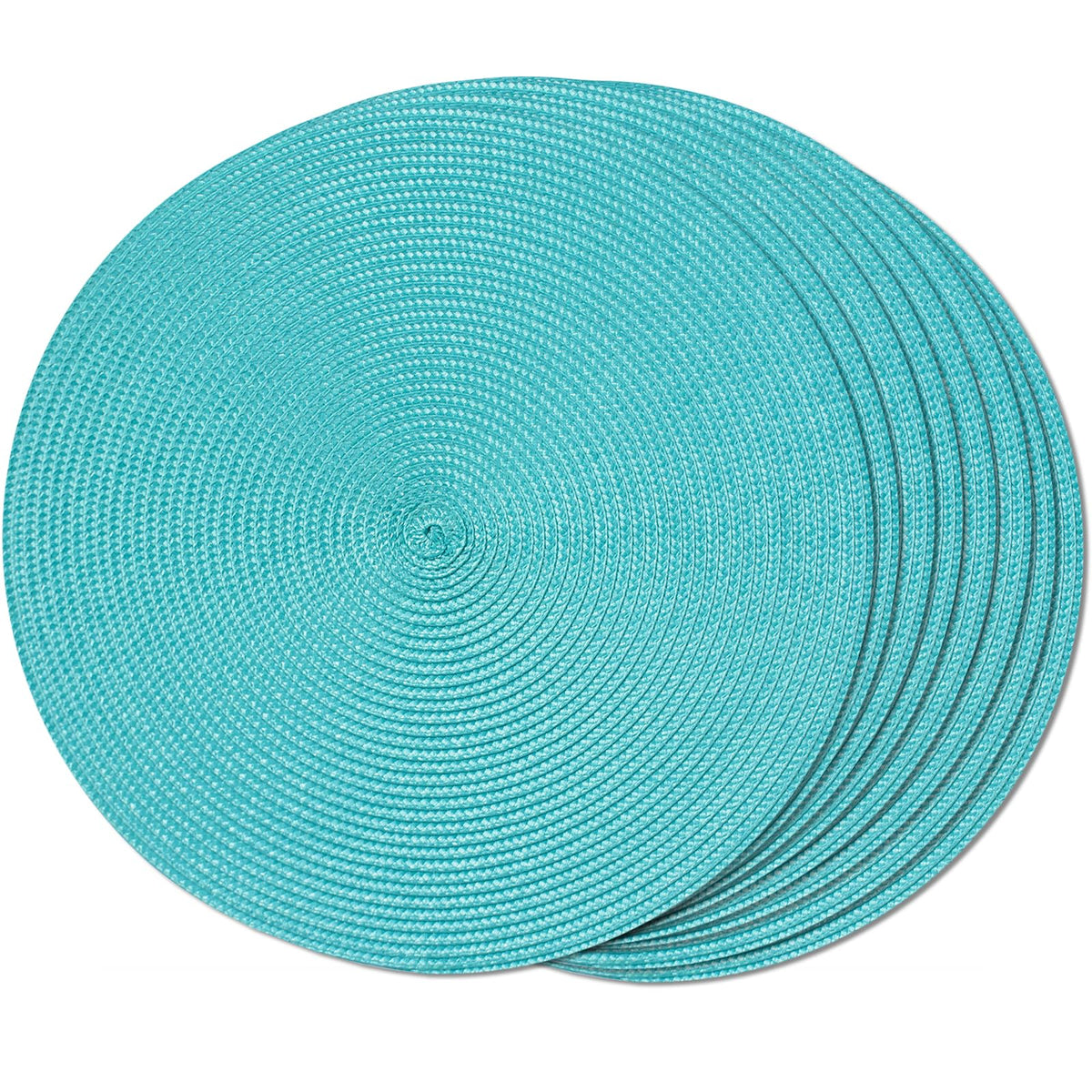 FunWheat Round Braided Placemats Set of 6 Table Mats for Dining Tables Woven Washable Non-Slip Place mats 15 in(Blue, 6pcs)