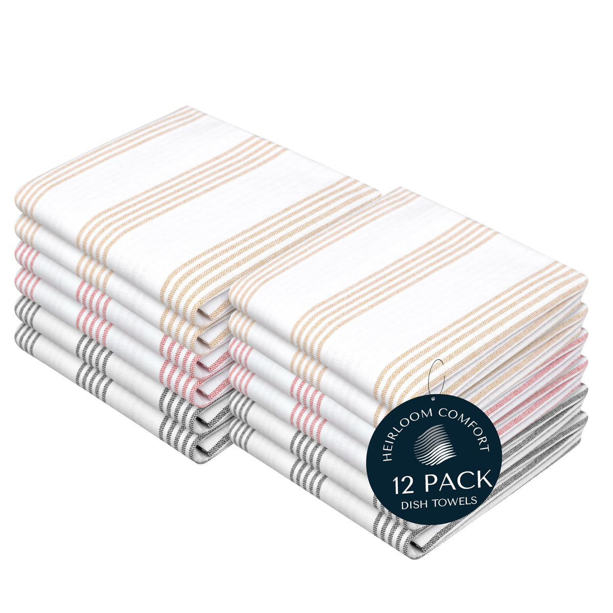 Rust Stripe Dish Towels, 5 Pack, 100% Cotton, Super Absorbent and Quick Dry, Multi Pin Striped Kitchen Towel Set, Durable Wash Cloths for Kitchen Use, Cleaning & Drying Dishes