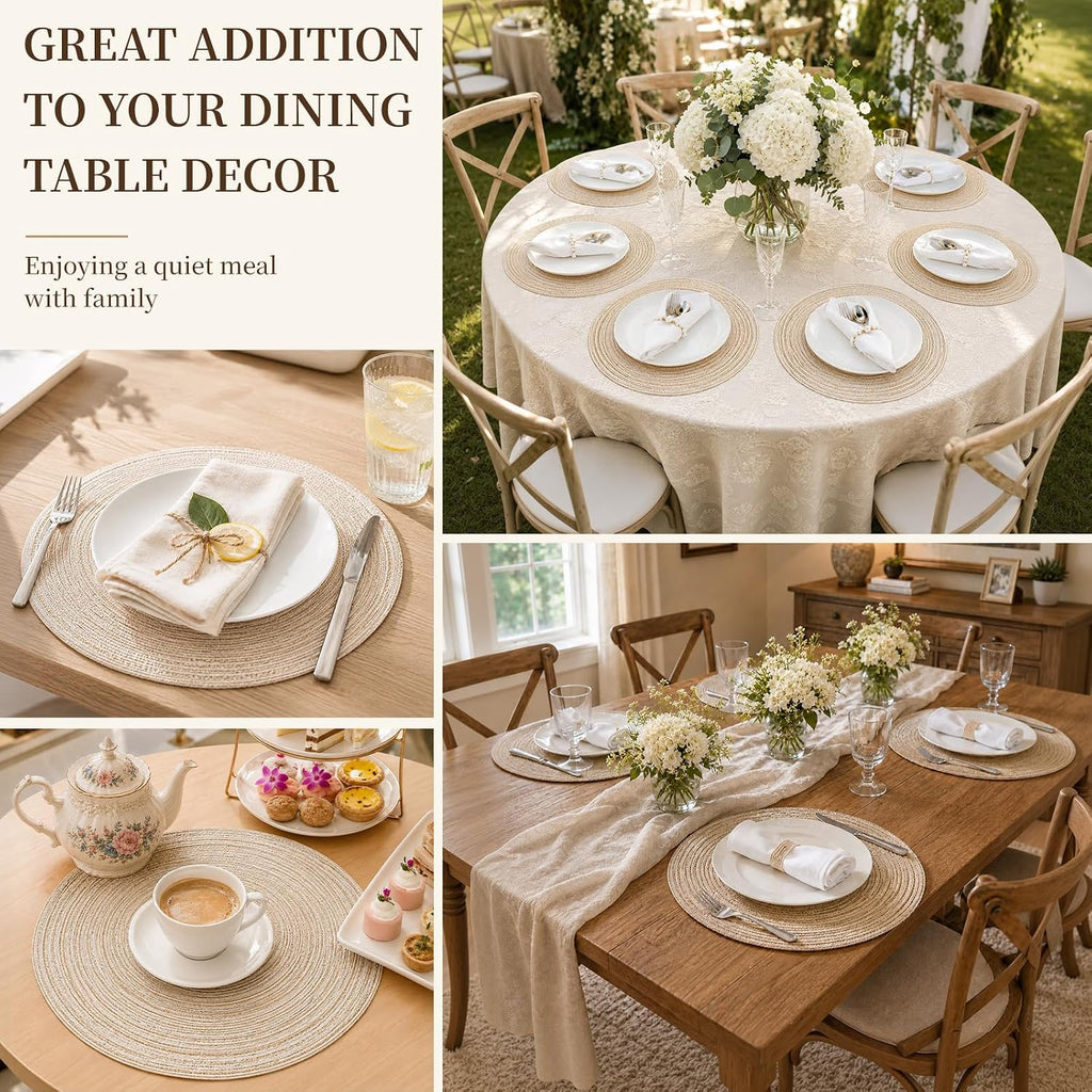 TaroKitc Round Placemats Set of 4, 15 inch, Beige, Cotton Polyester