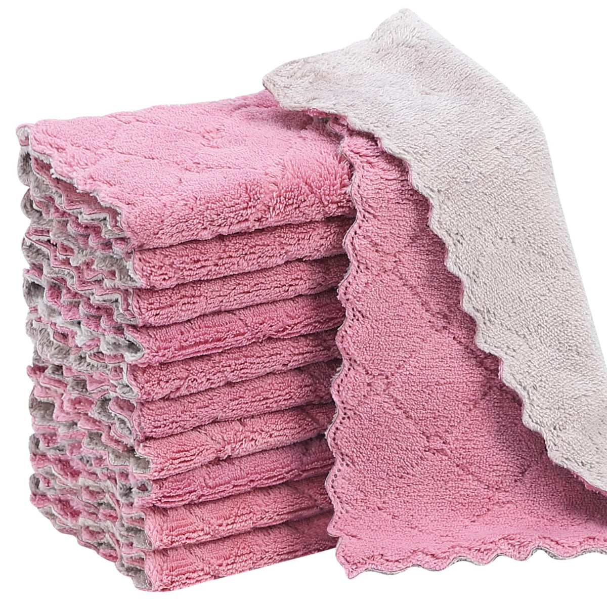 Rachan 22Pack Kitchen Dish Cloths,Reusable Dish Towels,Nonstick Oil Washable Fast Drying,Super Absorbent Coral Velvet Cleaning Cloths for Cleaning Tableware,Kitchen,Bathroom (Green-grey10 x 6")
