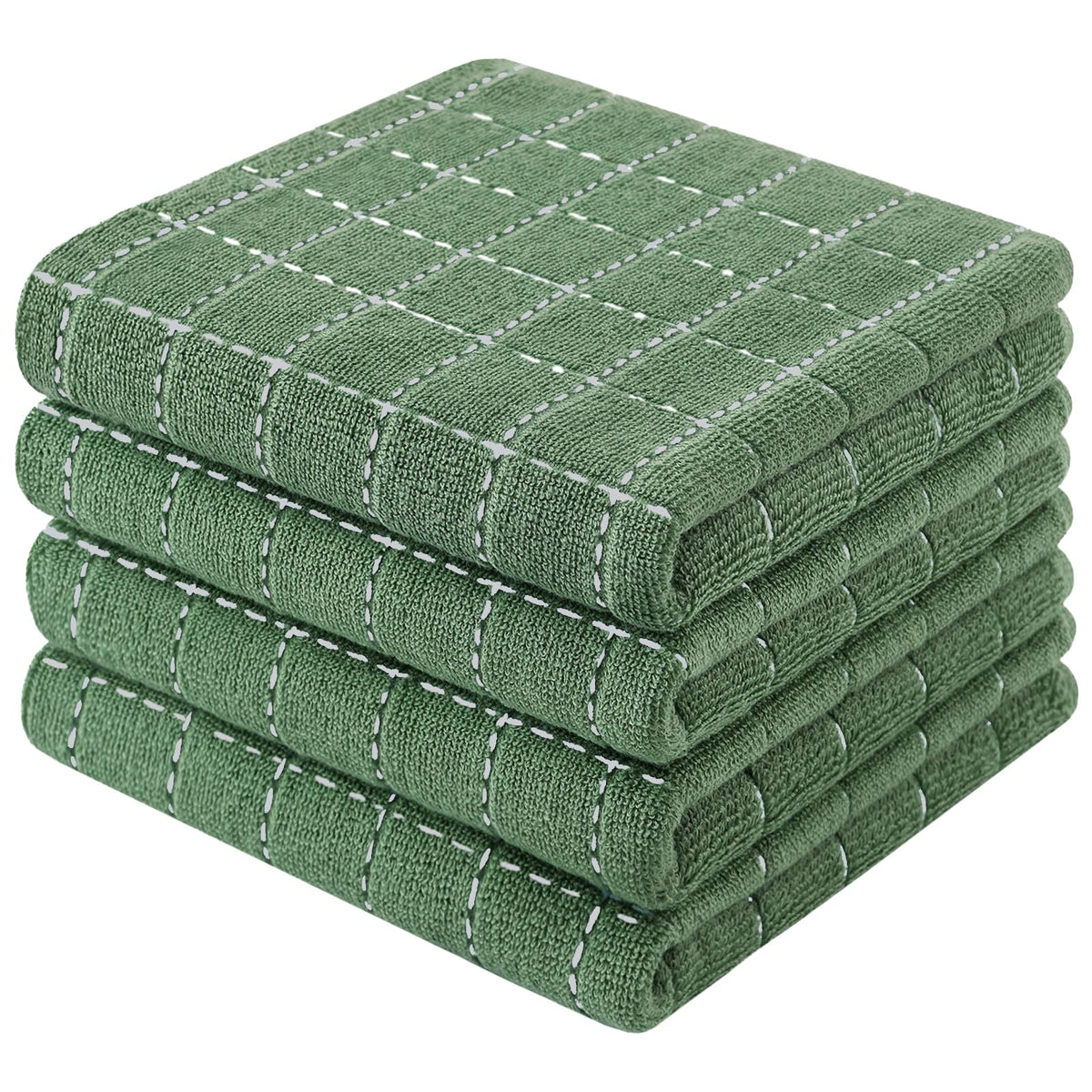 Mordimy Cotton Terry Checkered Kitchen Towels, 16"x 26", 4 Pack, Tan