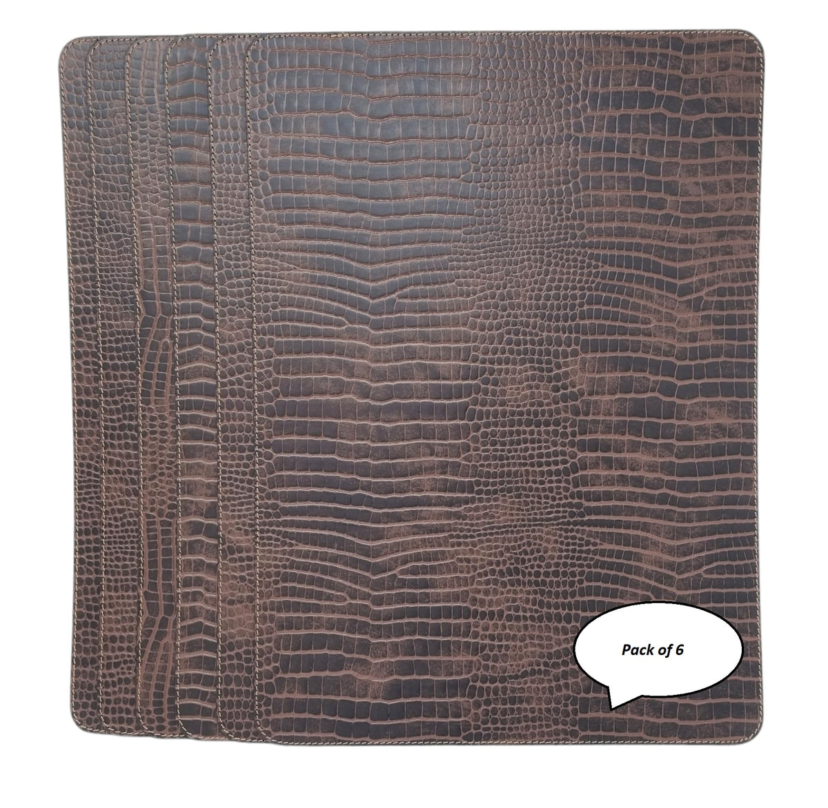 Nikalaz Set of 6 Placemats Made of Recycled Leather (18"x13", Dirty Brown)