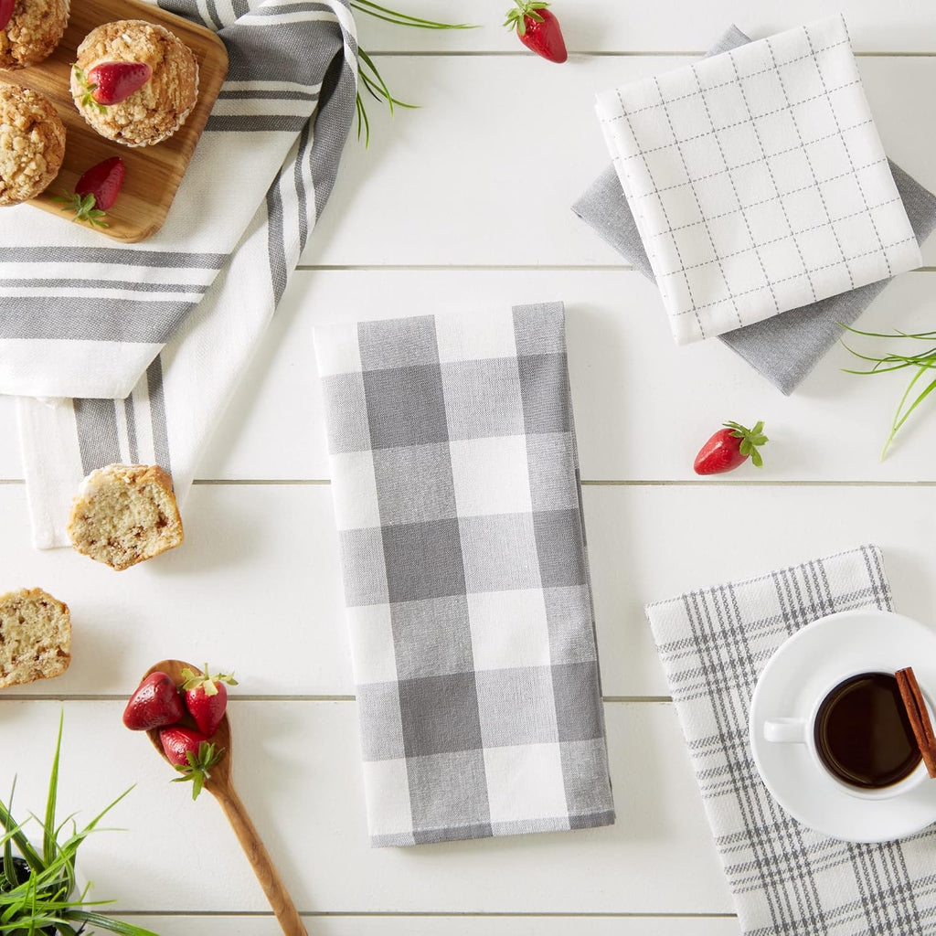 DII Basic Kitchen Large Cotton Dishtowel Set of 5, 18x28, Gray
