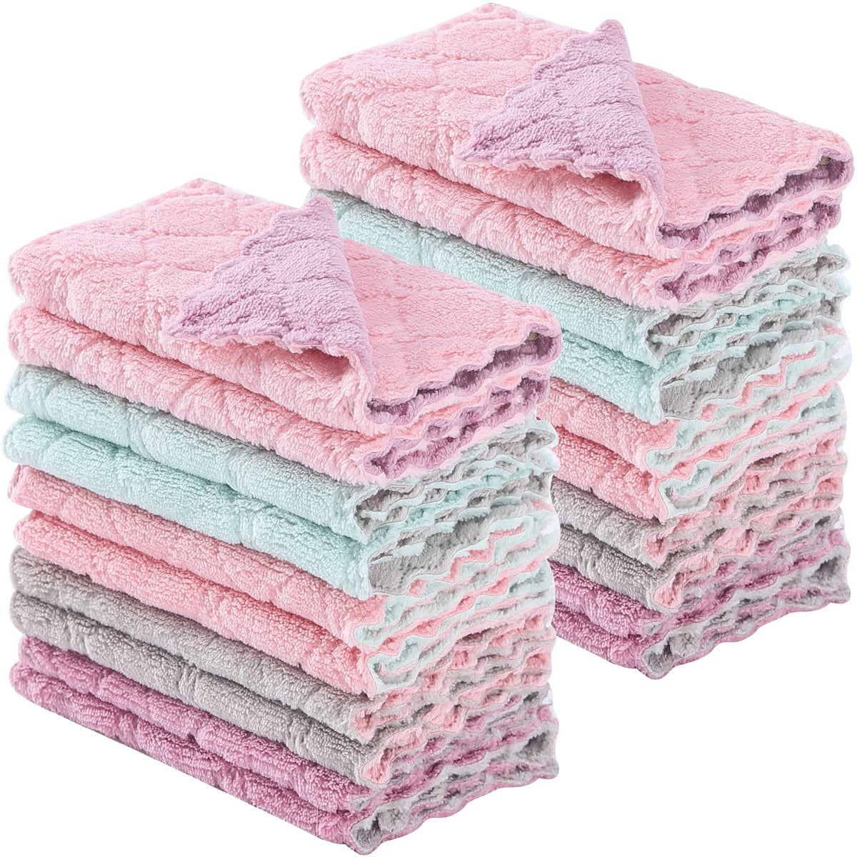 GADIEDIE 10Pack Kitchen Cloth Dish Towels,Super Absorbent Coral Velvet Dishtowels,Nonstick Oil Washable Fast Drying,Double-Sided Dish Towel,Used for Table Dish Glass Pet Paw（5Colors）