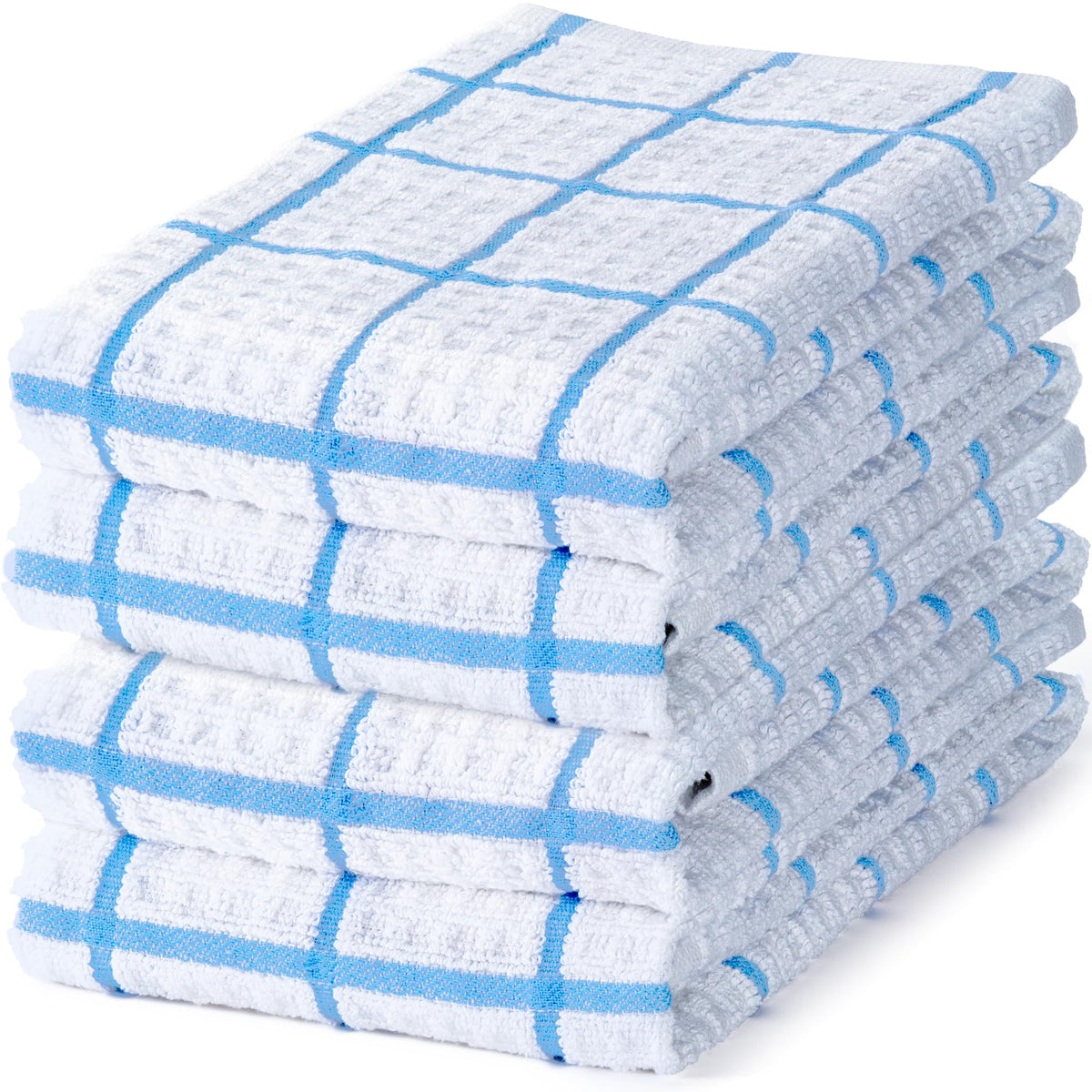 DecorRack Waffle Weave Kitchen Towels 15x25 in, Plaid, Gray (4 Pack)
