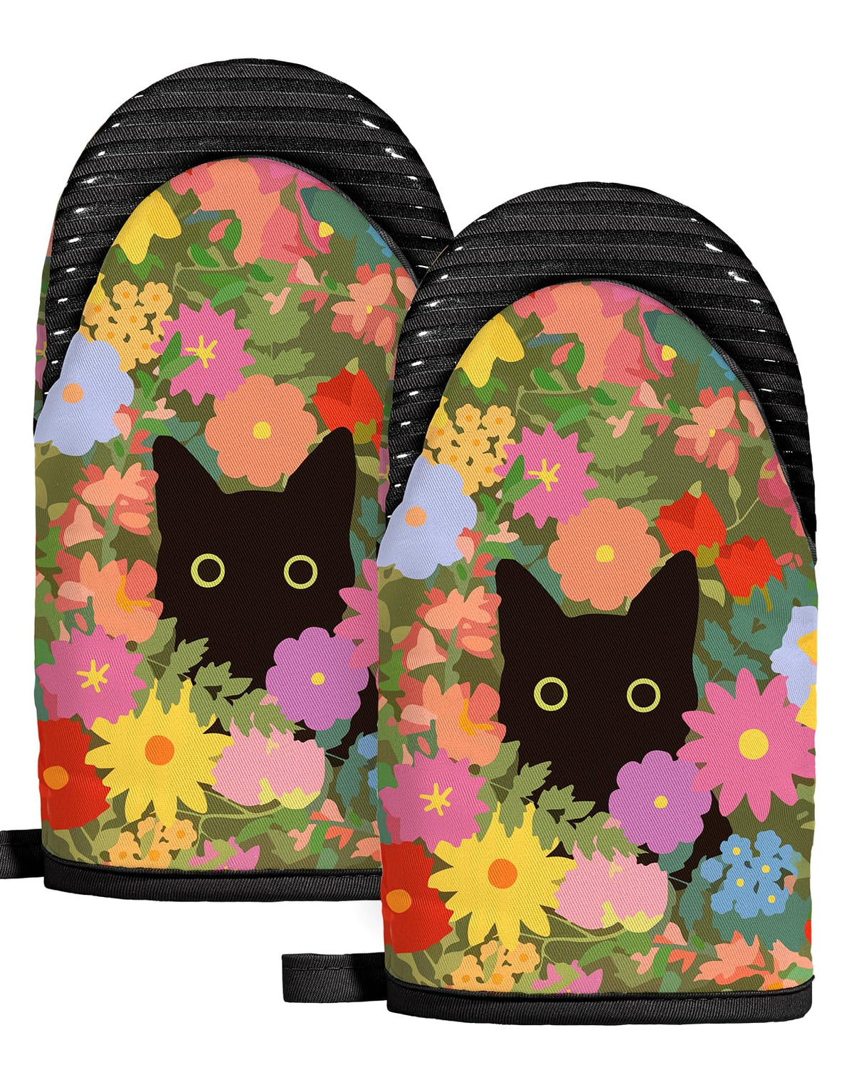 Slohif Vintage Floral Mini Oven Mitts Set – Beige Extended Short Heat Resistant Kitchen Gloves for Women, 100% Cotton Oven Mitts with Silicone Grips, Non-Slip and Thick Durable for Cooking & Baking