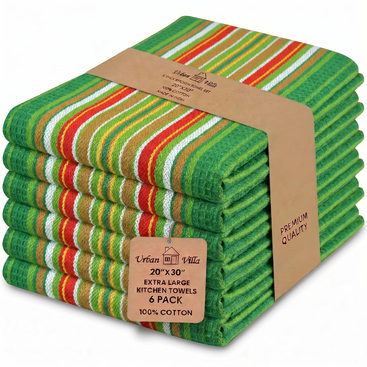 Urban Villa Kitchen Towels Cotton Dish Towels 12”x12” (Set of 8) Grey White