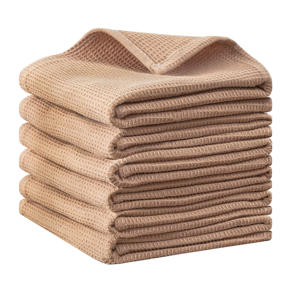 QUILTINA Dish Towels Set, 100% Cotton Waffle Weave Kitchen Towels 6 Pack, 17 x 25 Inches, Super Absorbent for Drying and Cleaning, Beige, Brown, Dark Grey