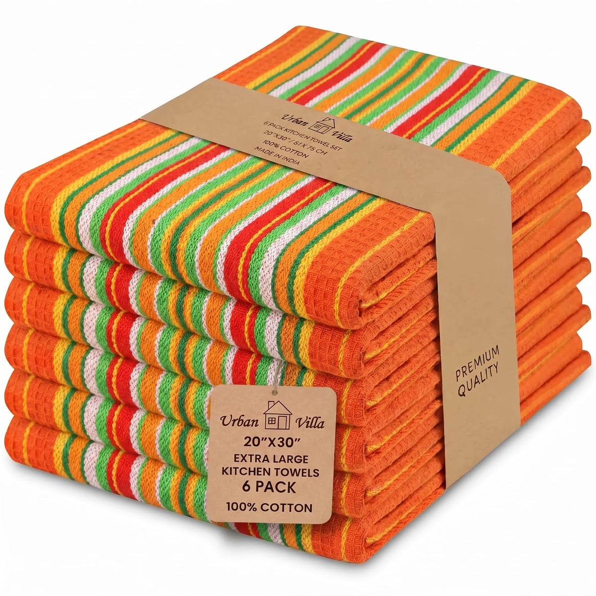 Urban Villa Kitchen Towels Cotton Dish Towels 12”x12” (Set of 8) Grey White