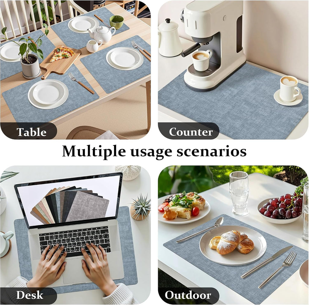 FROMHEART Faux Leather PU Placemats Set of 6 (Light Blue,11.8" x 17")