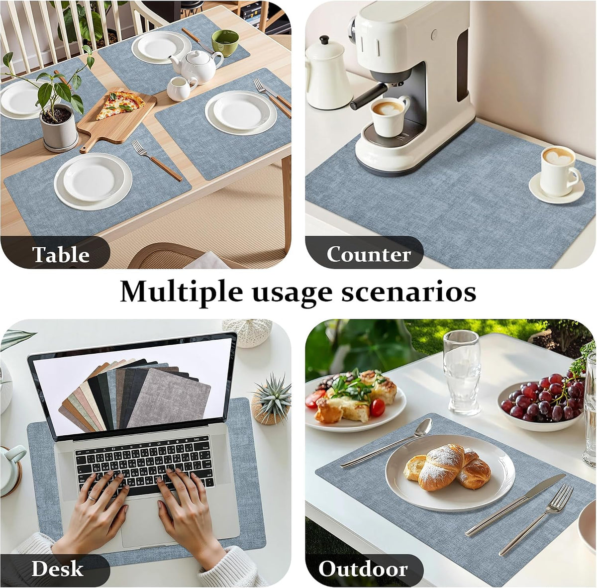 FROMHEART Faux Leather PU Placemats Set of 6 (Light Blue,11.8" x 17")