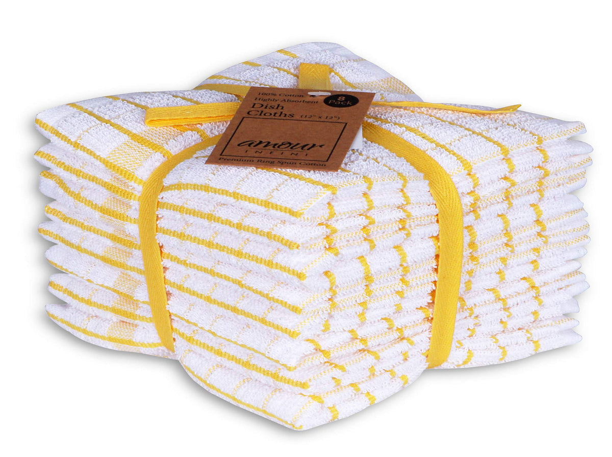 AMOUR INFINI Kitchen Towels Set of 4 - Highly Absorbent, Super Soft Terry Cotton 20x28 Inch Dish Towels with Hanging Loop - Hand & Tea Towels for Cleaning & Drying Dishes (Beige)