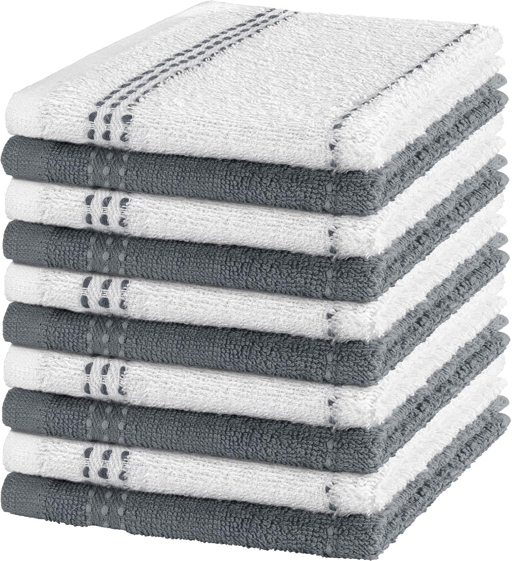 DecorRack 100% Cotton Kitchen Towels 12x12 in, Gray Set (Pack of 10)