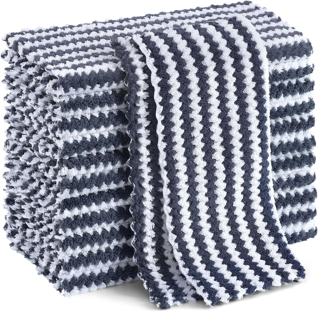 Homaxy 12 Pack Coral Velvet Dish Cloths, 10 x 10 inches, Dark Grey