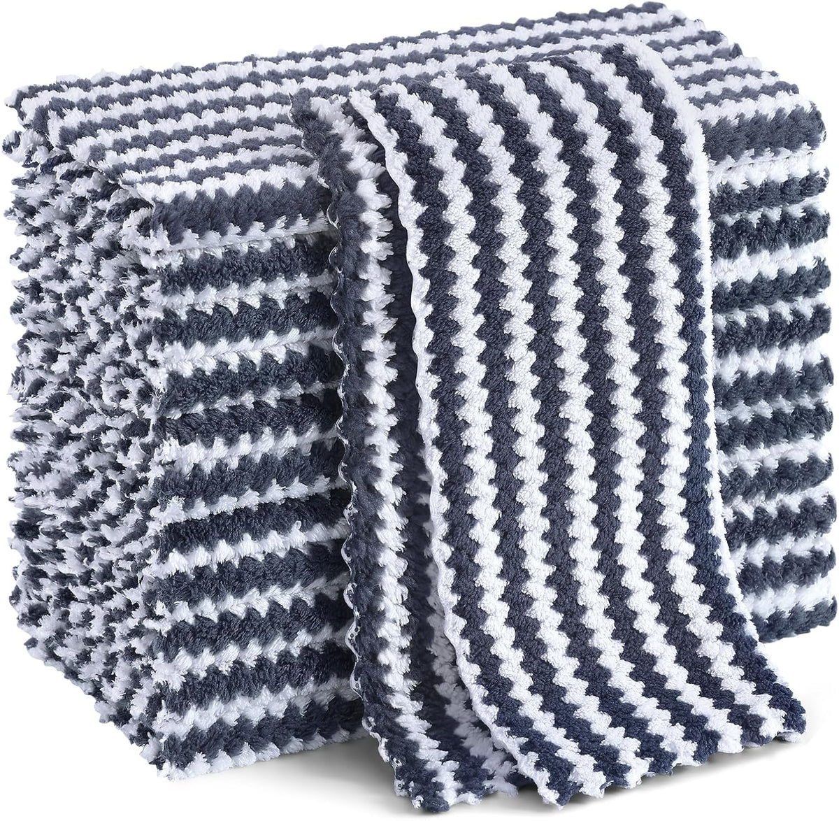 Homaxy 12 Pack Coral Velvet Dish Cloths, 10 x 10 inches, Dark Grey