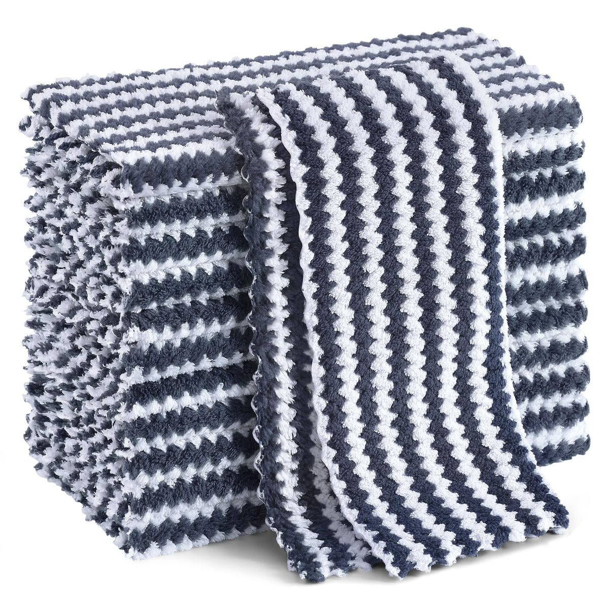 Homaxy 12 Pack Coral Velvet Dish Cloths, 10 x 10 inches, Dark Grey