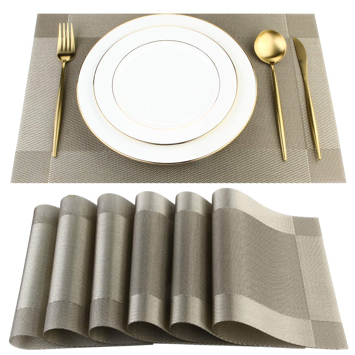 DACHUI Placemats Set of 6, Linen Look Woven Place Mats (Beige)