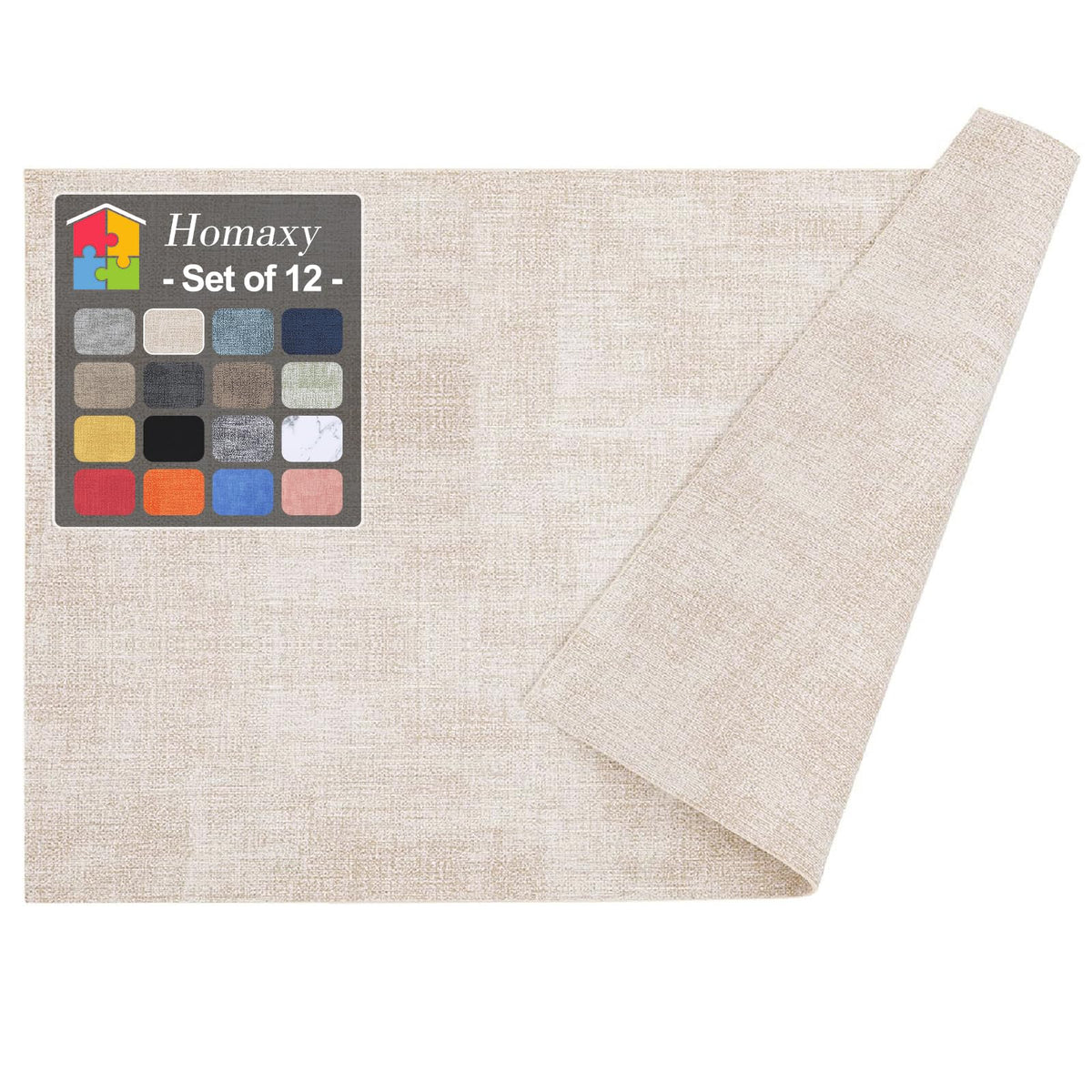 Homaxy Wedge Faux Leather Placemats for Round Table, Set of 6, Light Grey