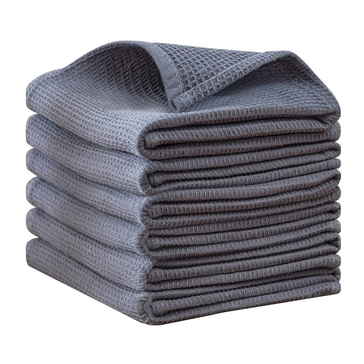 QUILTINA Dish Towels Set, 100% Cotton Waffle Weave Kitchen Towels 6 Pack, 17 x 25 Inches, Super Absorbent for Drying and Cleaning, Beige, Brown, Dark Grey